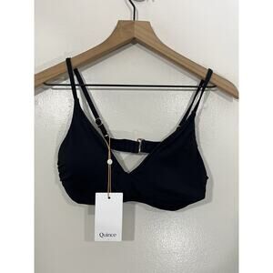Quince Italian V-Neck Bikini Top S Black Swimwear Beach Luxury Minimal Capsule